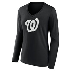 Washington Nationals Women's Monochrome Personalized Name & Number Long Sleeve V-Neck T-Shirt Outlet