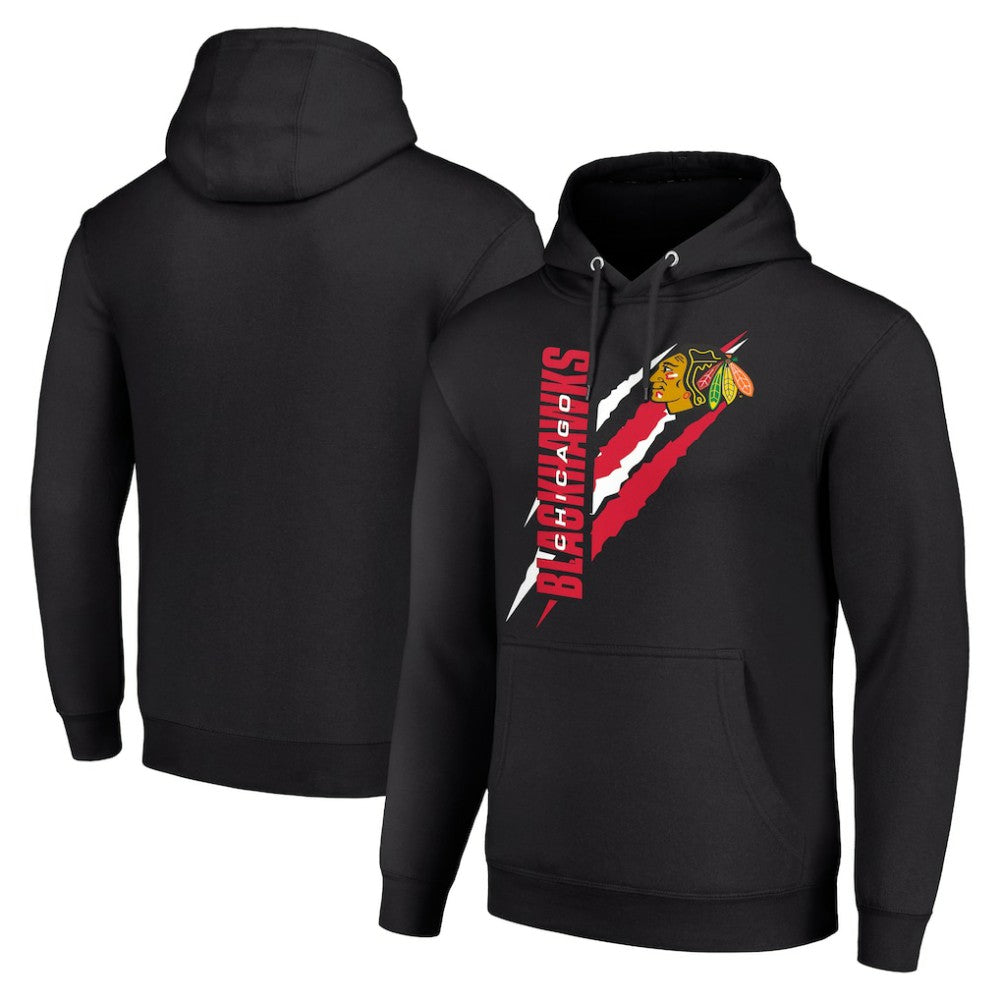 Chicago Blackhawks Starter Color Scratch Fleece Pullover Hoodie - Black | NHL Lifestyle