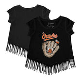 Baltimore Orioles Tiny Turnip Girls Youth Butterfly Glove Fringe T-Shirt Sale