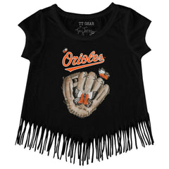 Baltimore Orioles Tiny Turnip Girls Youth Butterfly Glove Fringe T-Shirt Sale