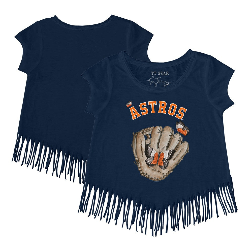 Houston Astros Tiny Turnip Girls Youth Butterfly Glove Fringe T-Shirt Near Me