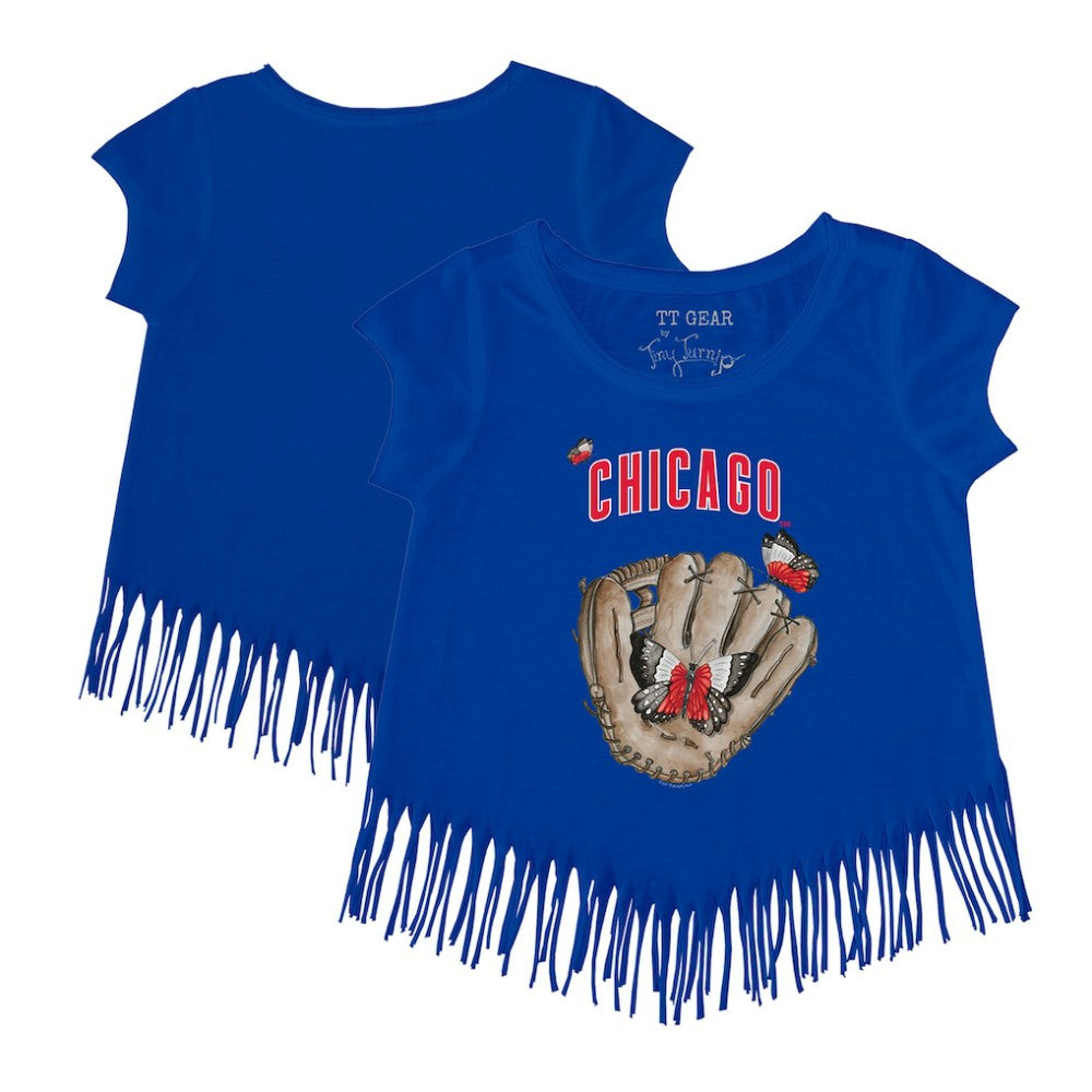 Chicago Cubs Tiny Turnip Girls Youth Butterfly Glove Fringe T-Shirt Sale