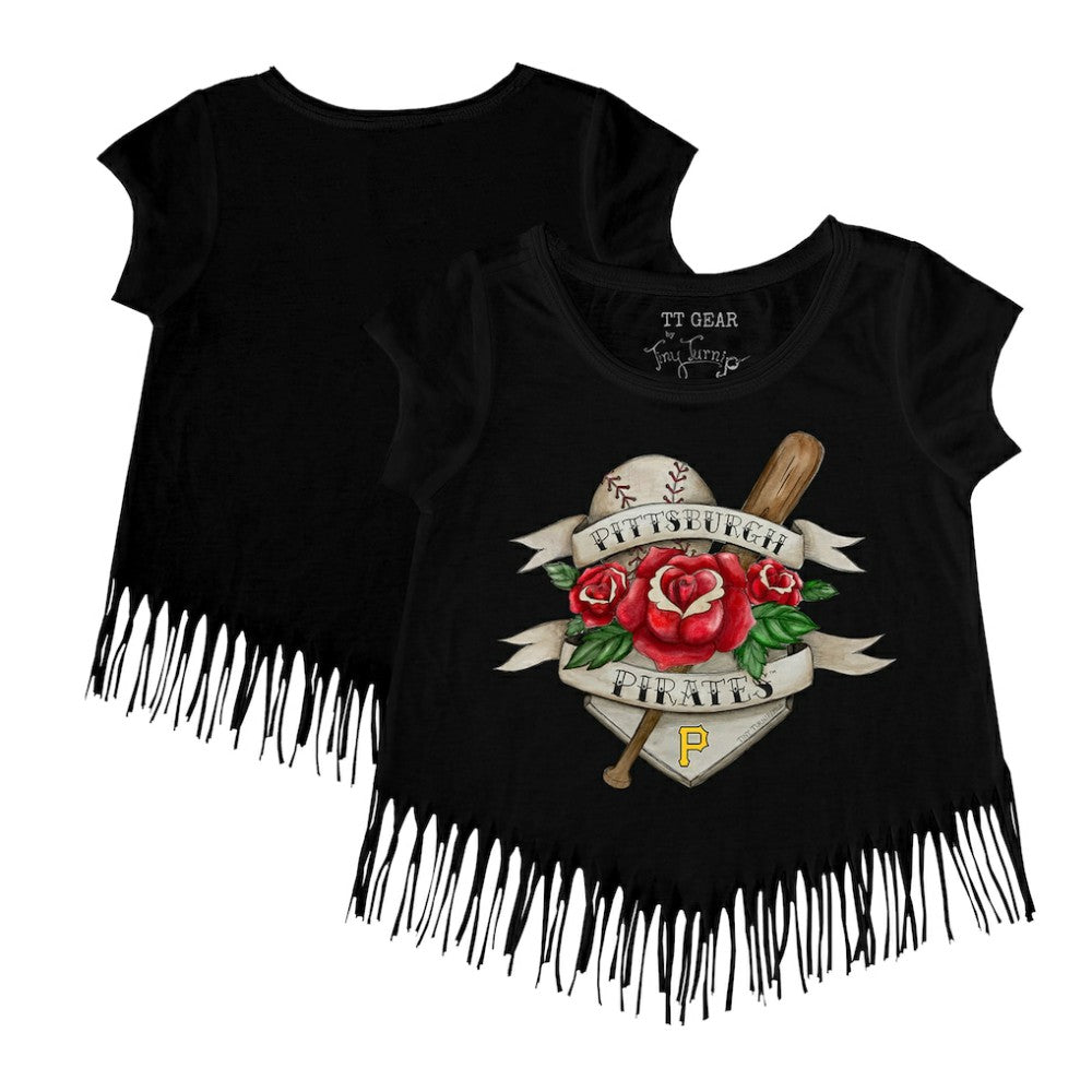 Pittsburgh Pirates Tiny Turnip Girls Youth Tattoo Rose Fringe T-Shirt Sale