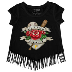 Pittsburgh Pirates Tiny Turnip Girls Youth Tattoo Rose Fringe T-Shirt Sale