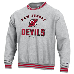 New Jersey Devils Champion Reverse Weave Yarn Dye Pullover Sweatshirt - Heather Gray | NHL Clearance
