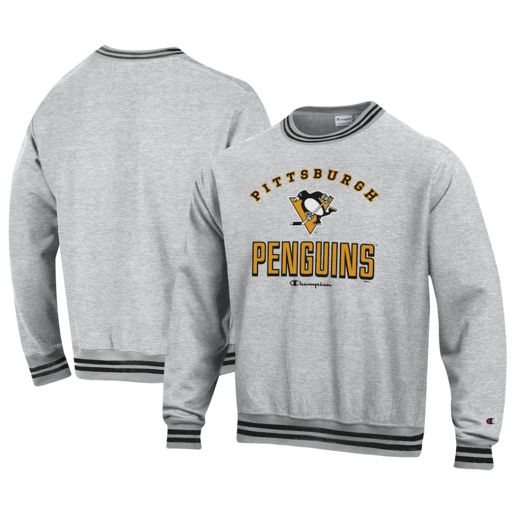 Pittsburgh Penguins Champion Reverse Weave Yarn Dye Pullover Sweatshirt - Heather Gray | NHL Lifestyle