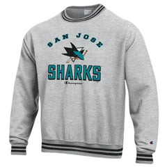 San Jose Sharks Champion Reverse Weave Yarn Dye Pullover Sweatshirt - Heather Gray | NHL Clearance