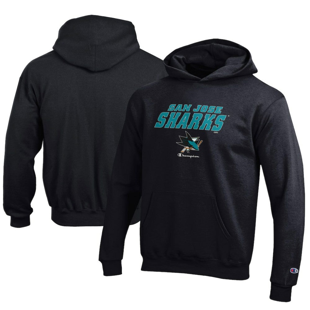 San Jose Sharks Champion Youth Eco Powerblend Pullover Hoodie - Black | NHL Clearance