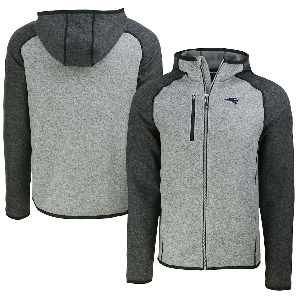 New England Patriots Cutter & Buck Americana Mainsail Full-Zip Hooded Jacket - Heather Gray/Heather Charcoal - NFL