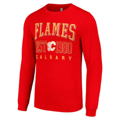Calgary Flames Starter Retro Graphic Long Sleeve Crew T-Shirt - Red | NHL Clearance