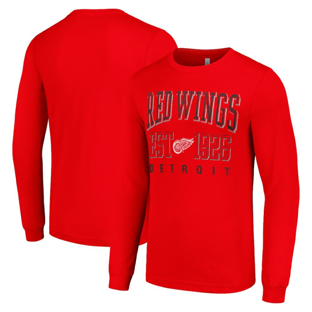 Detroit Red Wings Starter Retro Graphic Long Sleeve Crew T-Shirt - Red | NHL Lifestyle