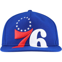 New Era Philadelphia 76ers Oversized Puff Print Logo Golfer Snapback Hat Royal