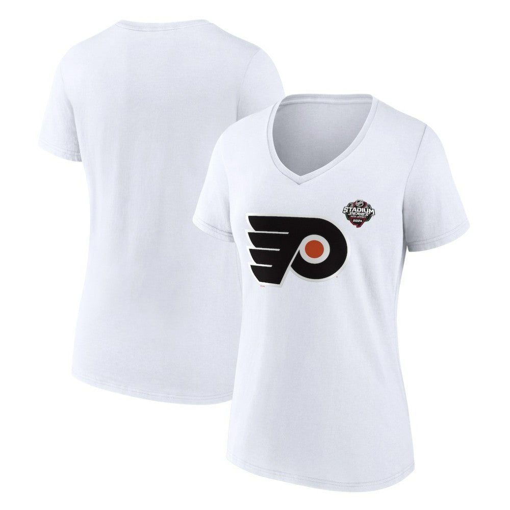 Philadelphia Flyers Fanatics Women's 2024 NHL Stadium Series Logo V-Neck T-shirt - White | Fanatics Clearance