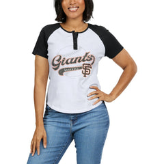 San Francisco Giants WEAR by Erin Andrews Women's Fitted Henley Raglan T-Shirt Discount