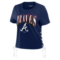 Atlanta Braves WEAR by Erin Andrews Women's Side Lace-Up Cropped T-Shirt Discount