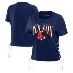 Boston Red Sox WEAR by Erin Andrews Women's Side Lace-Up Cropped T-Shirt Discount