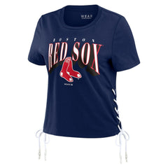 Boston Red Sox WEAR by Erin Andrews Women's Side Lace-Up Cropped T-Shirt Discount