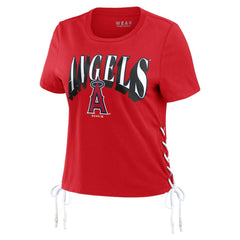 Los Angeles Angels WEAR by Erin Andrews Women's Side Lace-Up Cropped T-Shirt Outlet