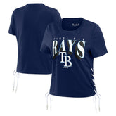 Tampa Bay Rays WEAR by Erin Andrews Women's Side Lace-Up Cropped T-Shirt Outlet