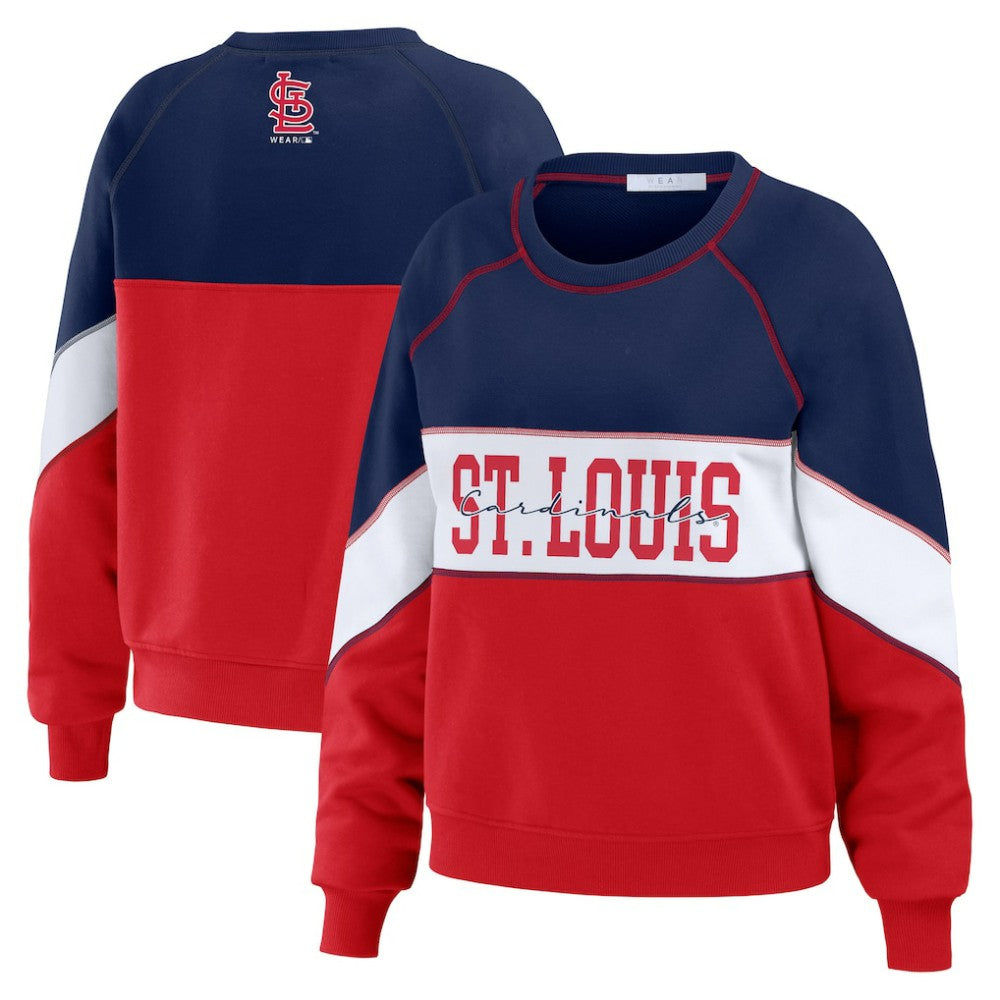 St. Louis Cardinals WEAR by Erin Andrews Women's Color Block Crew Neck Pullover Sweatshirt Near Me