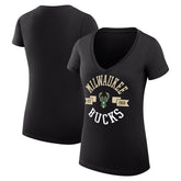 Milwaukee Bucks G-III 4Her by Carl Banks Women's Super-Slim Fit Lightweight Large City Logo V-Neck T-Shirt Black