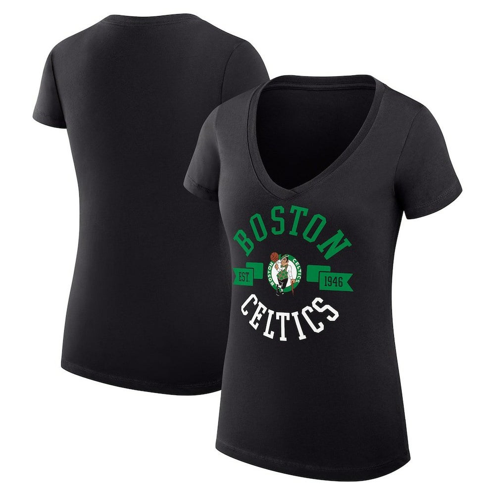 Boston Celtics G-III 4Her by Carl Banks Women's Super-Slim Fit Lightweight Large City Logo V-Neck T-Shirt Black