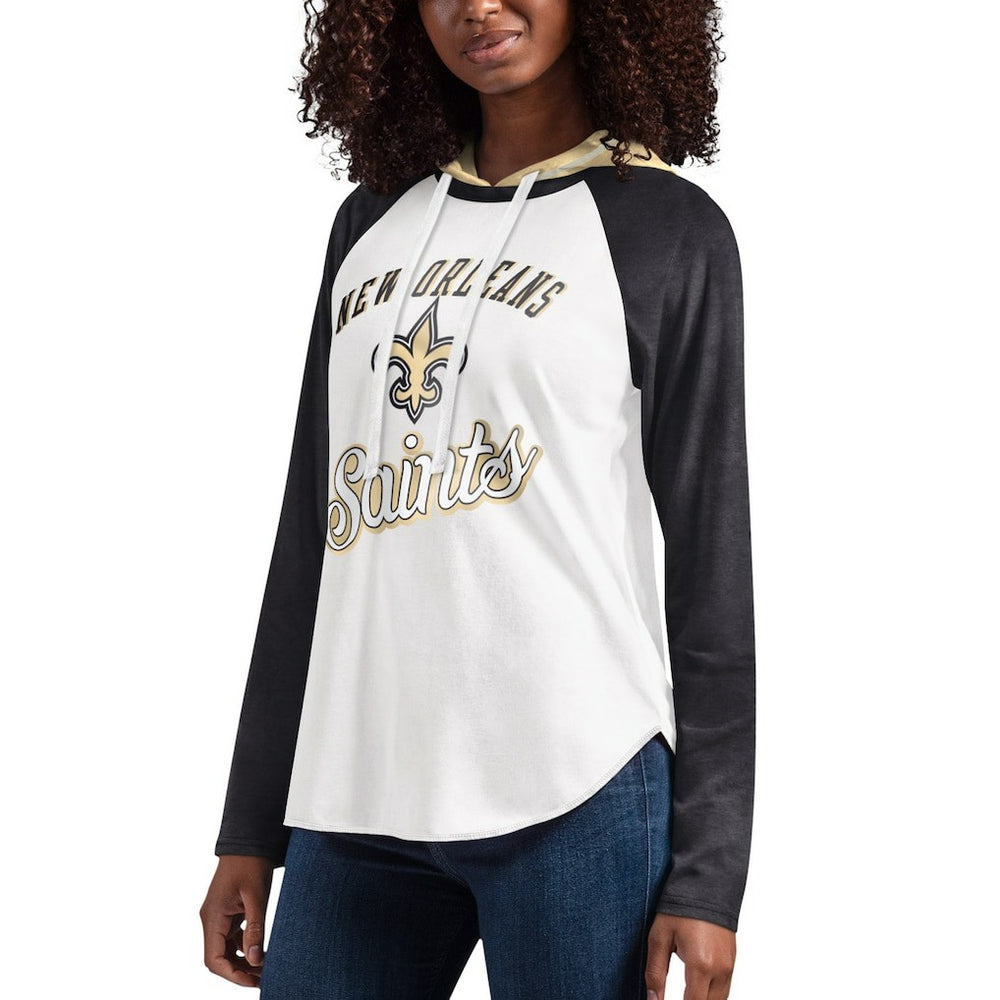 New Orleans Saints G-III 4Her by Carl Banks Women's MVP Raglan Hooded Long Sleeve T-Shirt - White - NFL