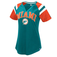 Miami Dolphins Starter Women's Game On Notch Neck Raglan T-Shirt - Aqua/Orange - NFL