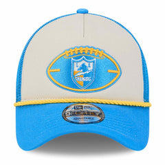 Los Angeles Chargers New Era 2024 Sideline Historic 9FORTY A-Frame Trucker Adjustable Hat - Stone/Powder Blue - NFL