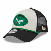 Philadelphia Eagles New Era 2024 Sideline Historic 9FORTY A-Frame Trucker Adjustable Hat - Stone/Black - NFL