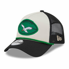 Philadelphia Eagles New Era 2024 Sideline Historic 9FORTY A-Frame Trucker Adjustable Hat - Stone/Black - NFL