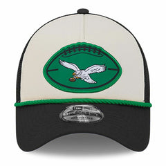 Philadelphia Eagles New Era 2024 Sideline Historic 9FORTY A-Frame Trucker Adjustable Hat - Stone/Black - NFL