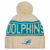 Miami Dolphins New Era Women's 2024 Sideline Cuffed Knit Hat with Pom - Cream - NFL