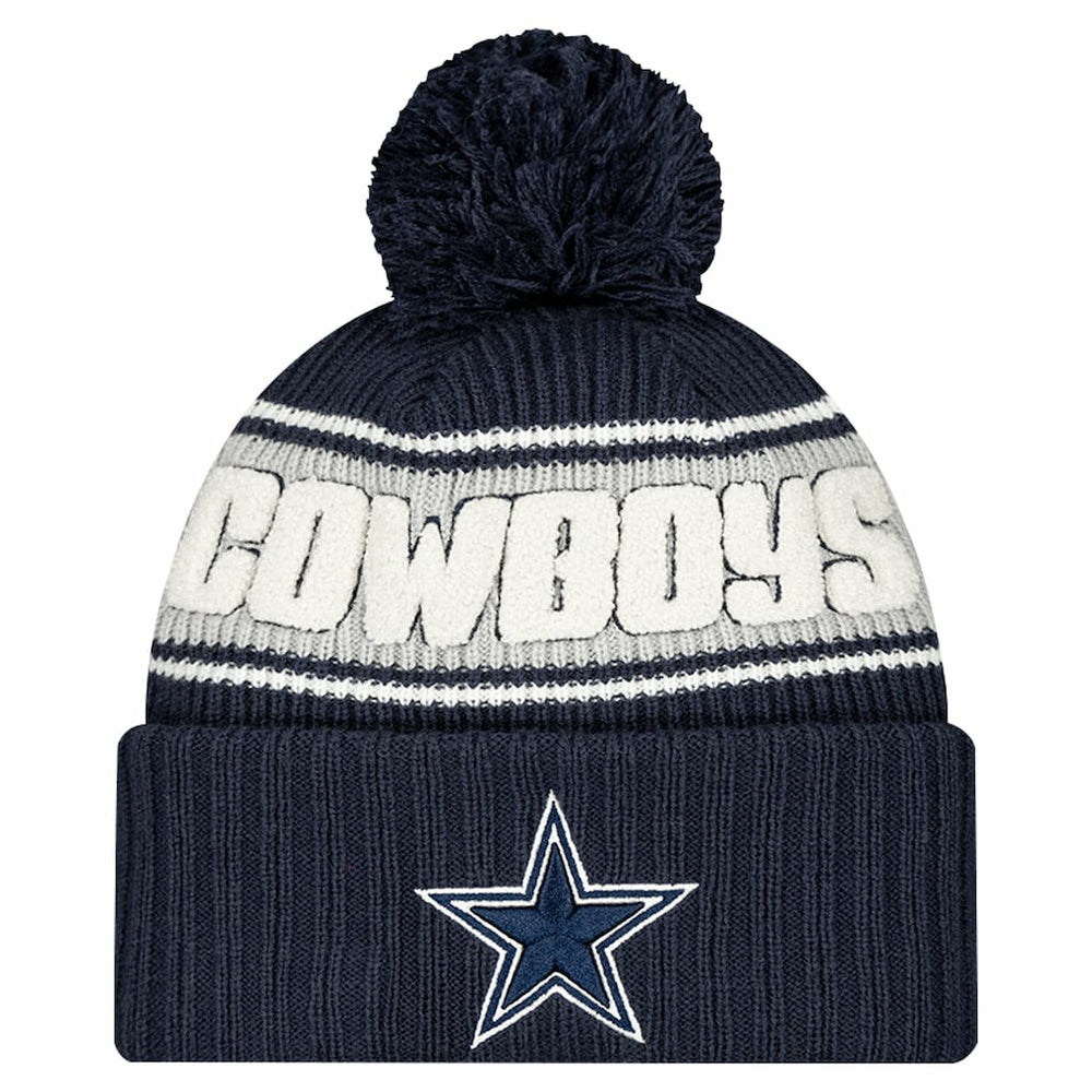 Dallas Cowboys New Era Youth 2024/25 Sideline Cuffed Knit Hat with Pom - Navy - NFL