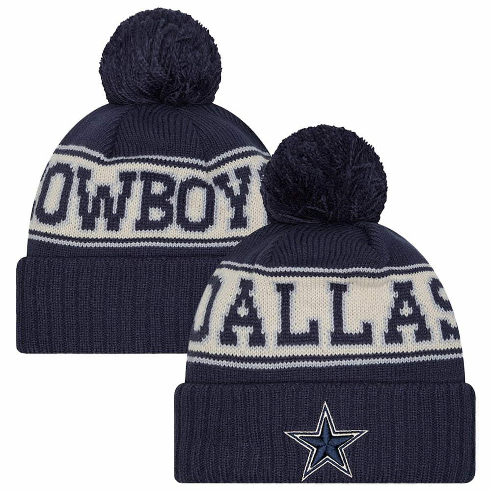 Dallas Cowboys New Era Retro Cuffed Knit Hat with Pom - Navy - NFL