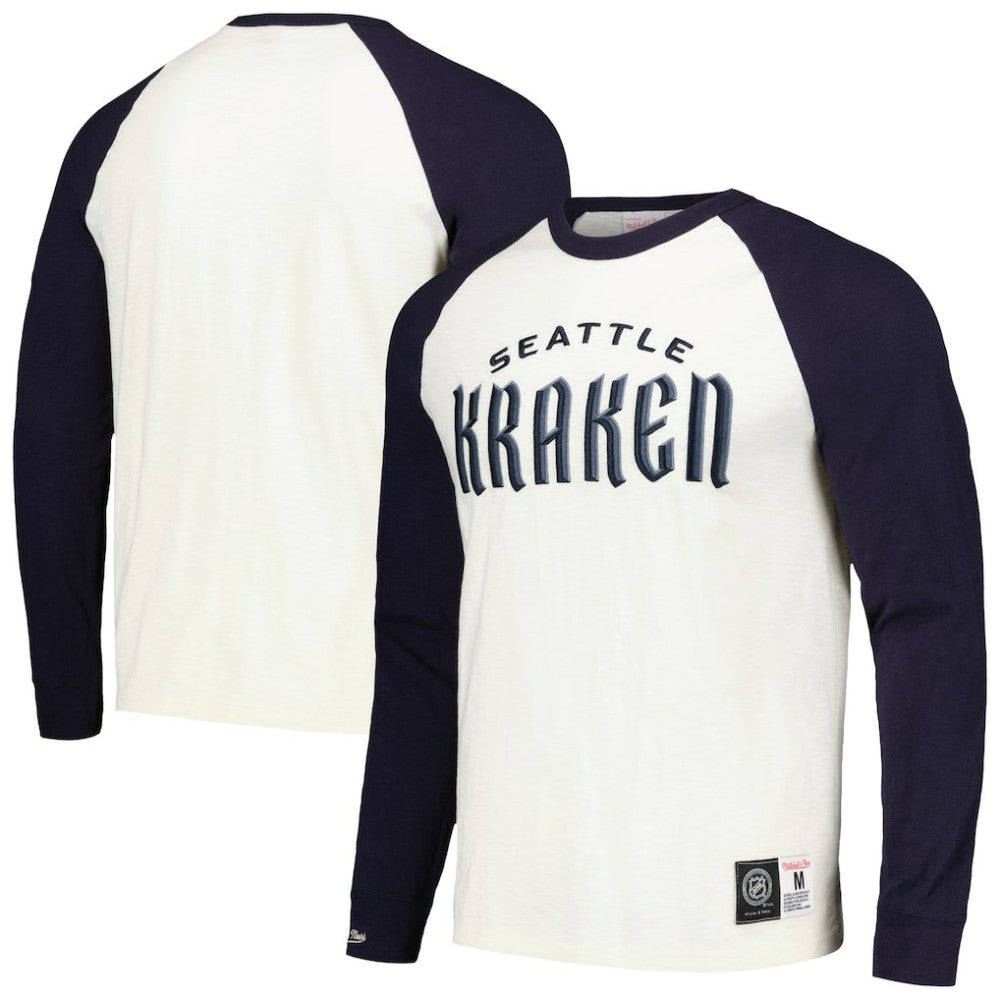 Seattle Kraken Mitchell & Ness Legendary Slub Vintage Raglan Long Sleeve T-Shirt - Cream | NHL on sale
