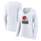 Cleveland Browns Women's Team Lockup Long Sleeve V-Neck T-Shirt - White - NFL