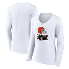 Cleveland Browns Women's Team Lockup Long Sleeve V-Neck T-Shirt - White - NFL
