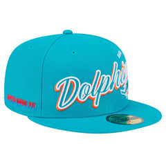 Miami Dolphins New Era Script Sided 59FIFTY Fitted Hat - Aqua - NFL
