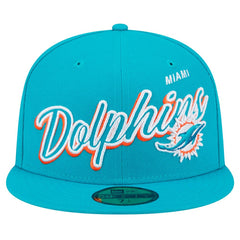 Miami Dolphins New Era Script Sided 59FIFTY Fitted Hat - Aqua - NFL