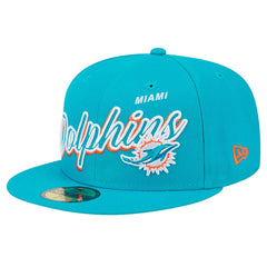 Miami Dolphins New Era Script Sided 59FIFTY Fitted Hat - Aqua - NFL