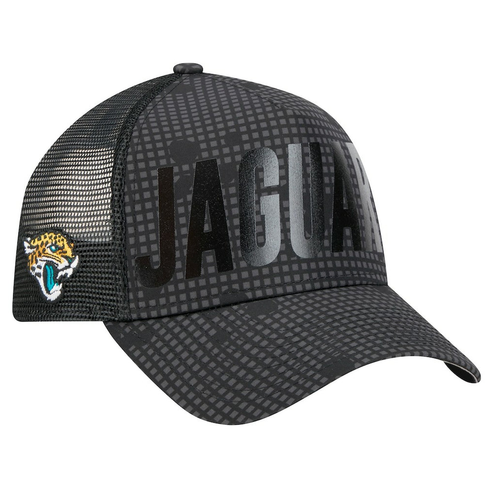 Jacksonville Jaguars New Era Midnight Ink Tonal Text A-Frame Trucker 9FORTY Adjustable Hat - Black - NFL