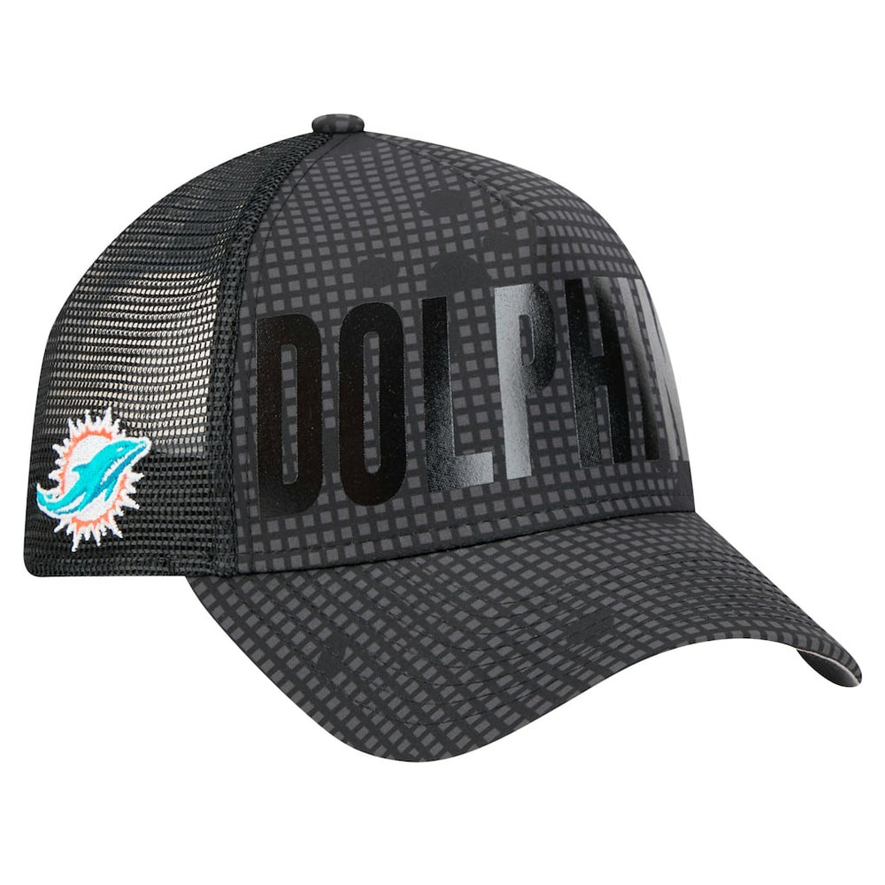 Miami Dolphins New Era Midnight Ink Tonal Text A-Frame Trucker 9FORTY Adjustable Hat - Black - NFL
