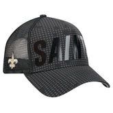 New Orleans Saints New Era Midnight Ink Tonal Text A-Frame Trucker 9FORTY Adjustable Hat - Black - NFL