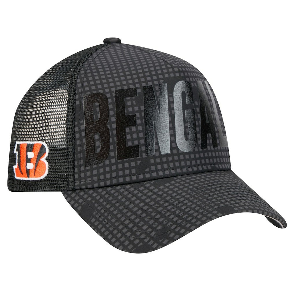 Cincinnati Bengals New Era Midnight Ink Tonal Text A-Frame Trucker 9FORTY Adjustable Hat - Black - NFL