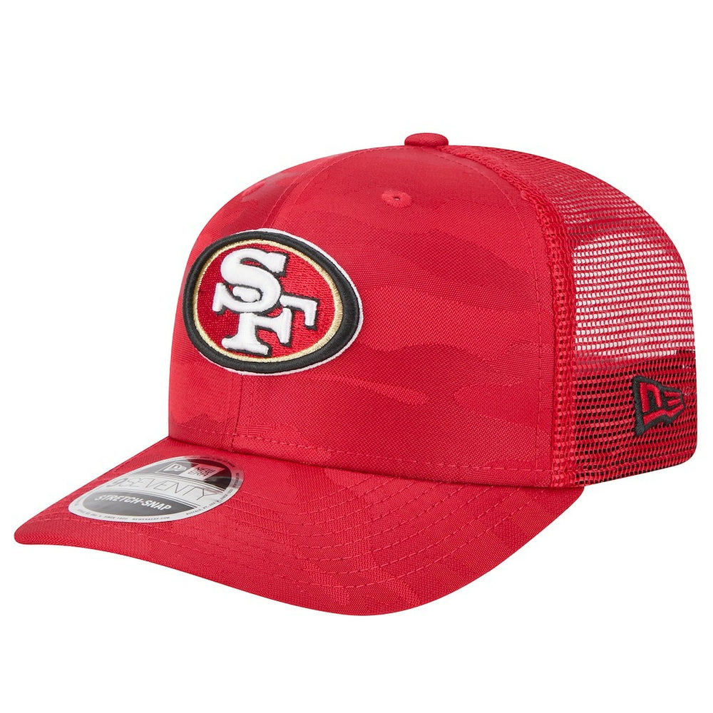 San Francisco 49ers New Era Adventure Camo Trucker 9SEVENTY Stretch-Snap Adjustable Hat - Scarlet - NFL