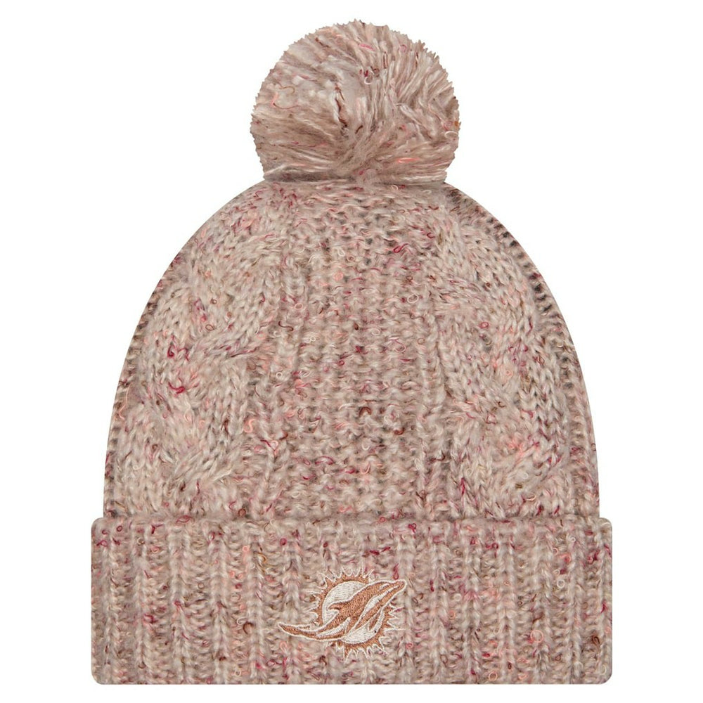 Miami Dolphins New Era Women's Trendy Tone Cuffed Knit Hat with Pom - Stone - NFL