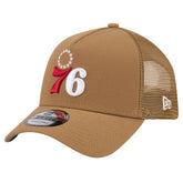 New Era Philadelphia 76ers 9FORTY A-Frame Trucker Adjustable Hat Tan