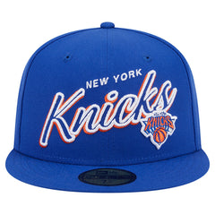 New Era New York Knicks Sport Night Script Sided 59FIFTY Fitted Hat Blue