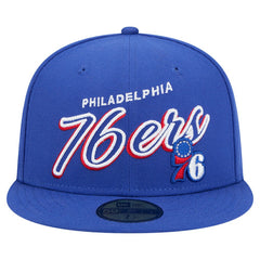 New Era Philadelphia 76ers Sport Night Script Sided 59FIFTY Fitted Hat Royal